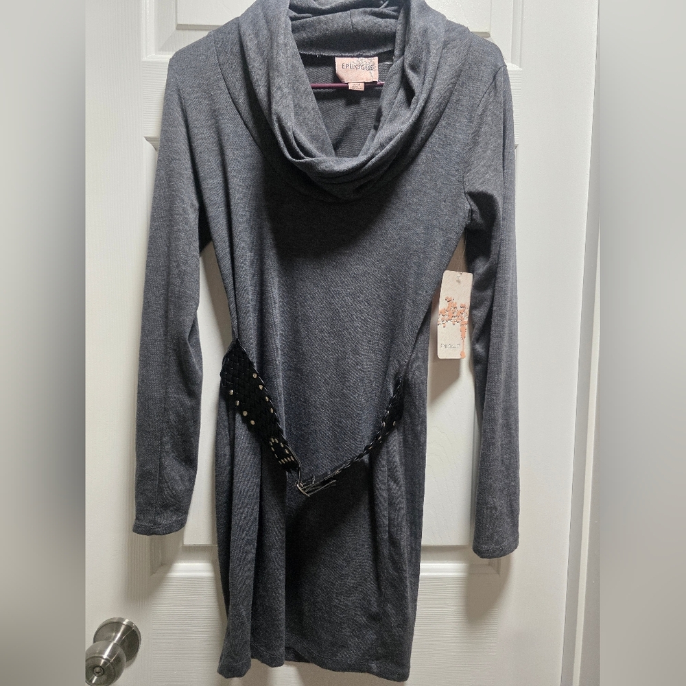 Epilogue Gray Cowl Neck Dress with Black Belt